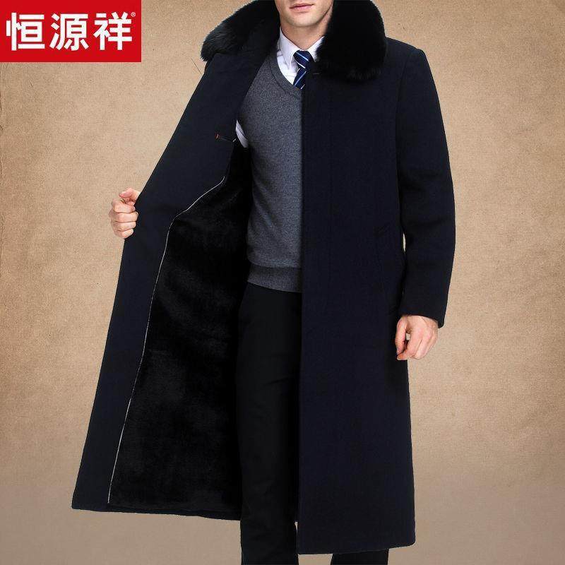 冬季加厚中年羊绒大衣中长款爸爸中老年风衣羊毛呢子外套爷爷棉衣