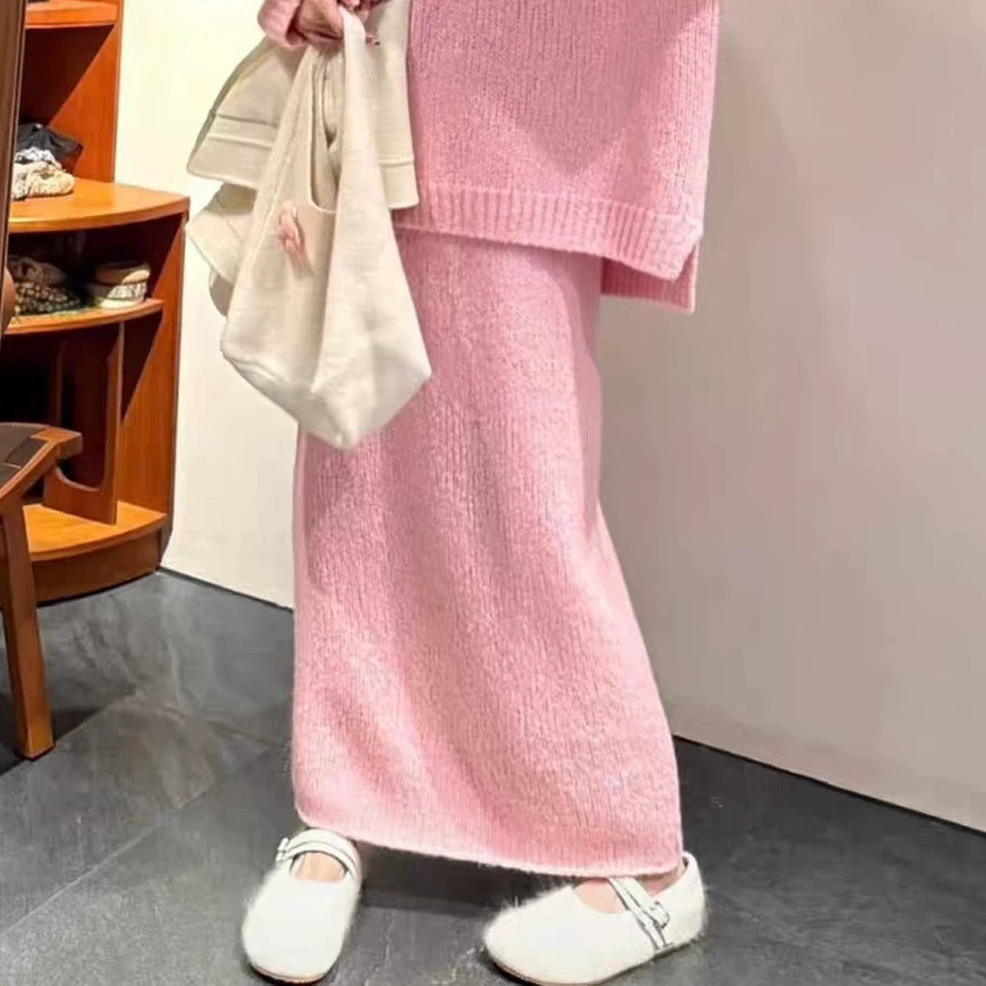 欧货女装 高腰棒针康宝莱大肚纱羊绒半身裙女显瘦加厚针织包臀裙