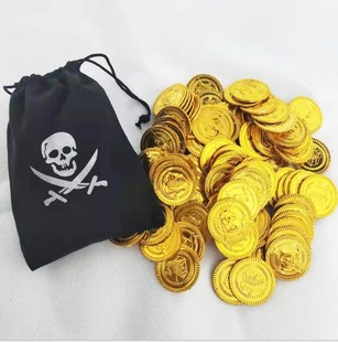 儿童海盗玩具仿真金币铜银币抽奖游戏筹码袋道具双单面50元S美元