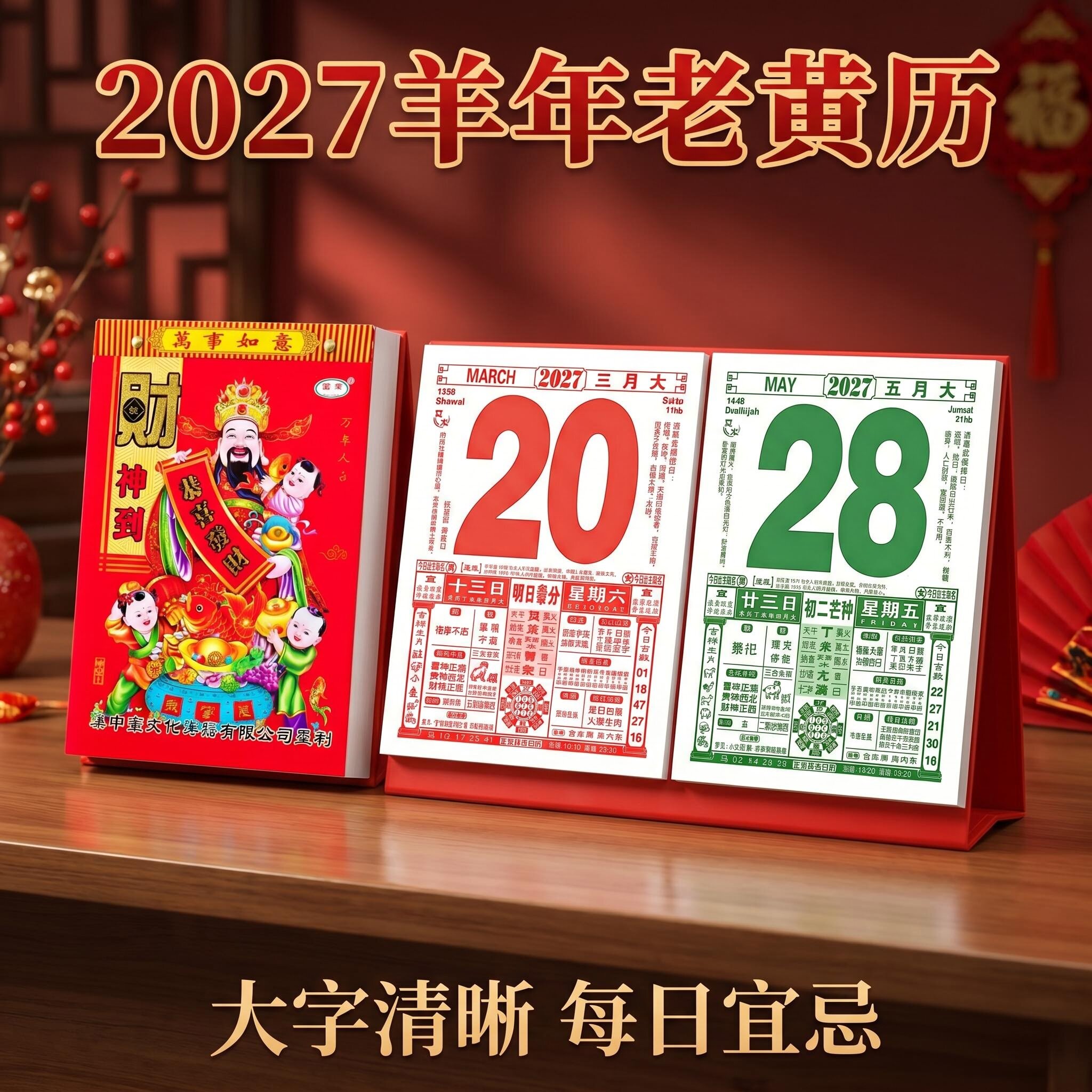 2027年羊年日历挂历家用手撕日历老黄历老皇历黄道吉日老式挂历