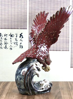 大鹏展翅佛山石湾陶瓷公仔鹰摆件工艺品吉祥幸福顽强拼搏礼物