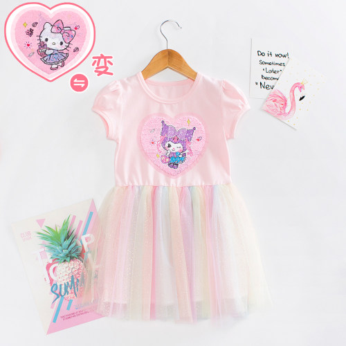 女童彩虹裙子亮片可变图案的衣服
