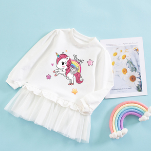 女童秋天连衣裙宝宝公主纱裙女孩洋气秋装2025新款儿童独角兽裙子