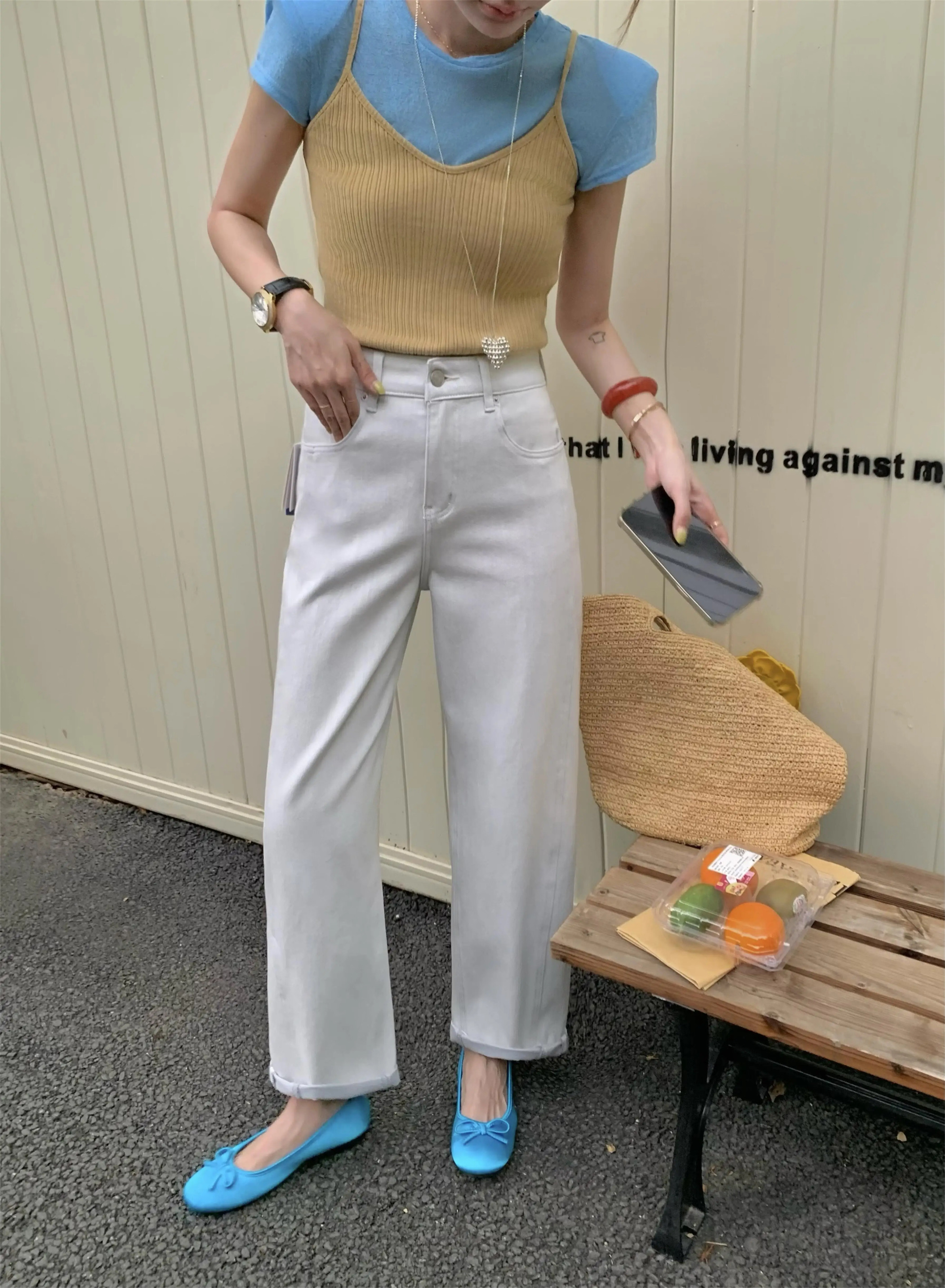 十三行BOYIYIYI三衣66283四面弹牛仔女新款弯刀裤九分哈伦老爹裤