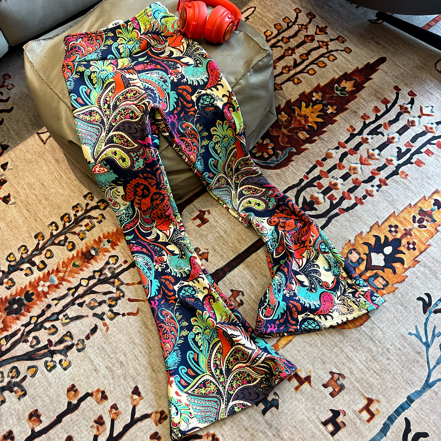 加绒2025新款时尚百搭喇叭裤加厚女包臀高腰印花休闲性感瑜伽长裤