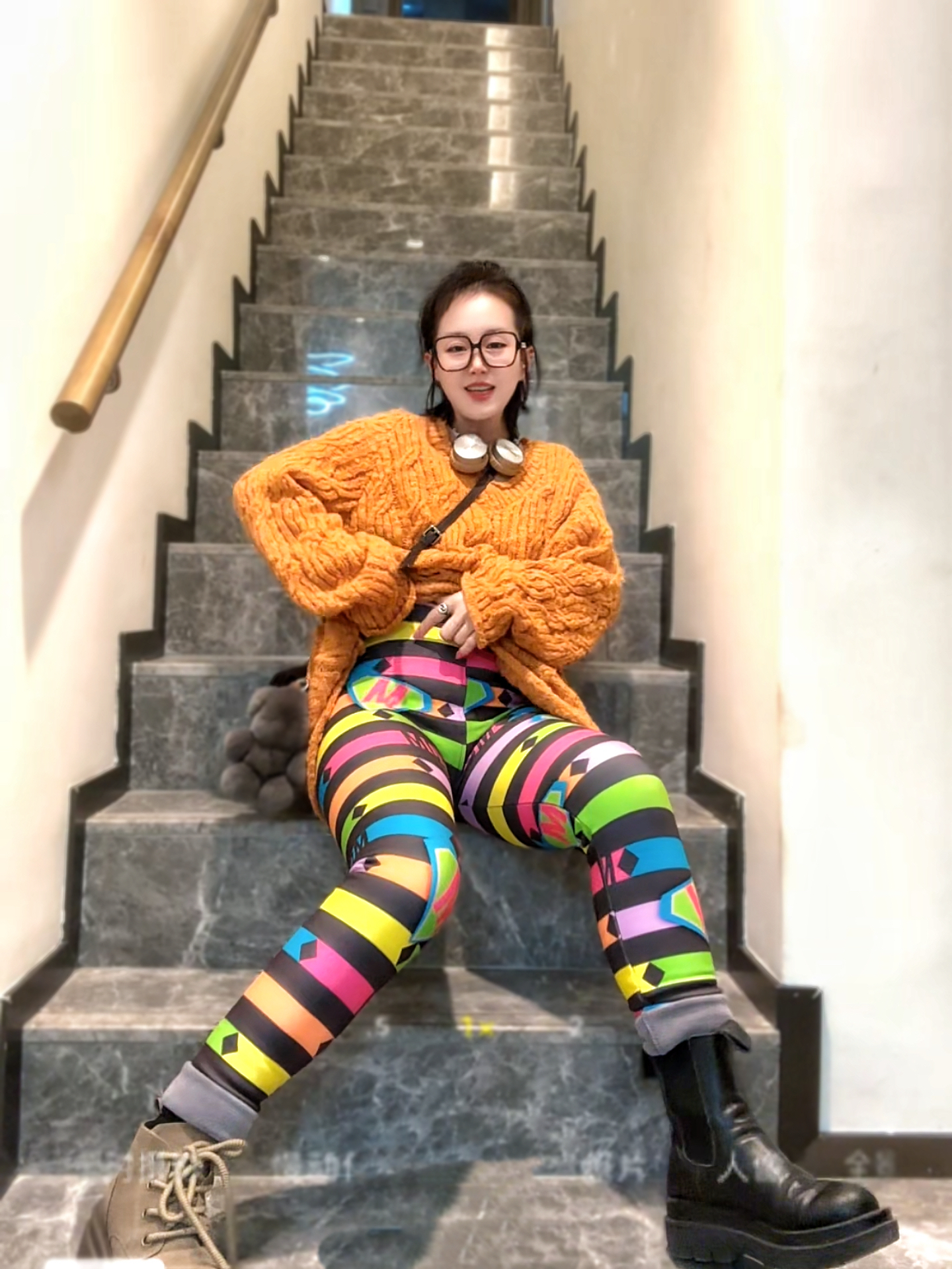 条纹花色打底裤女外穿欧美新款弹力彩色印花瑜伽裤高腰加绒紧身裤