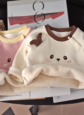 婴幼儿T恤加绒秋冬季洋气百搭女童上衣保暖韩版童装t女宝宝打底衫