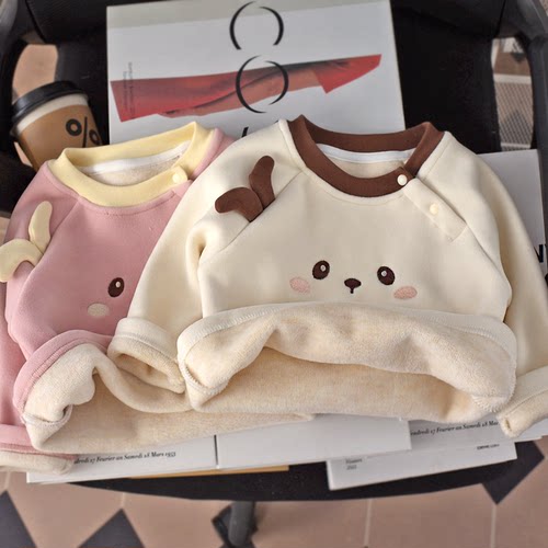 婴幼儿加绒保暖卡通圆领T恤