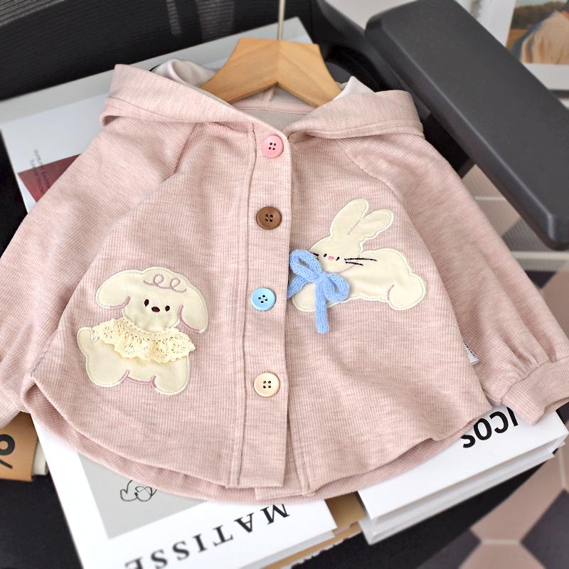 小女孩甜美卡通连帽开衫