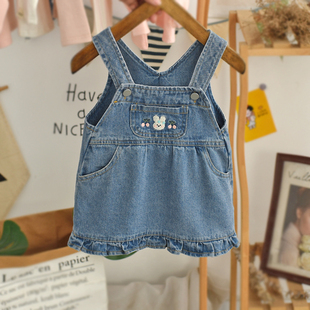 潮婴儿裙子 时尚 宝宝牛仔背带裙洋气时髦女童公主连衣裙春秋款 韩版