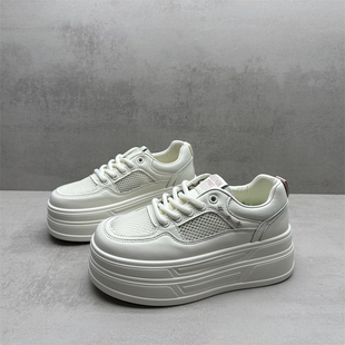 撤柜处理断码女鞋2026春款小白鞋增高厚底网面透气系带休闲女单鞋