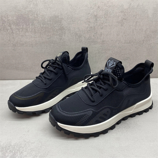 断码处理2024秋款男鞋网面透气圆头系带厚底运动休闲鞋百搭男单鞋