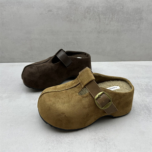 断码处理2025冬季新款女鞋小个子增高厚底加绒勃肯鞋无包跟懒人鞋