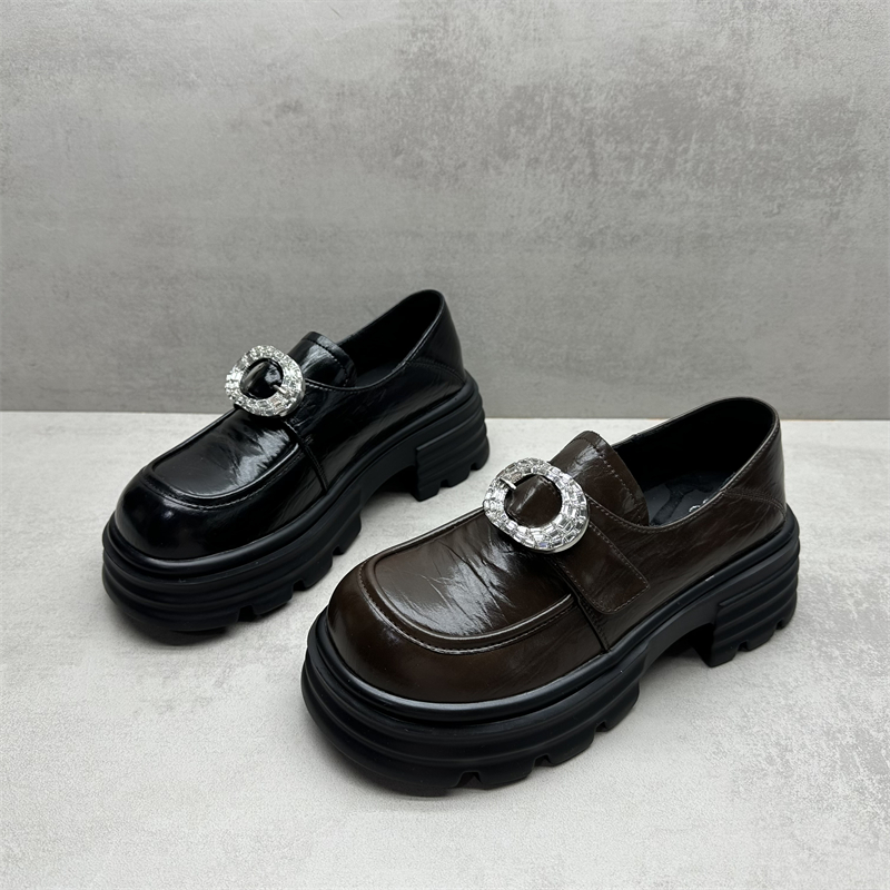 断码处理2025秋季新款真皮女鞋厚底增高乐福鞋英伦风小皮鞋女单鞋