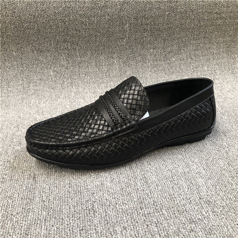 清仓处理断码真皮男鞋2019秋款编织压花软底耐磨舒适百搭日常皮鞋