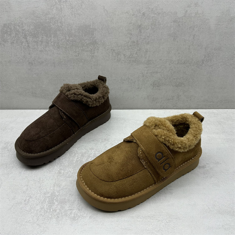 断码女款加绒魔术贴平底勃肯棉鞋