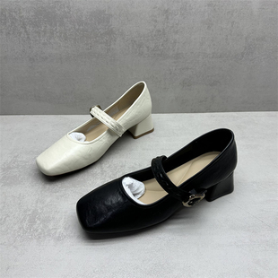 撤柜处理断码女鞋2026春款复古一字扣玛丽珍鞋方头浅口粗跟女单鞋