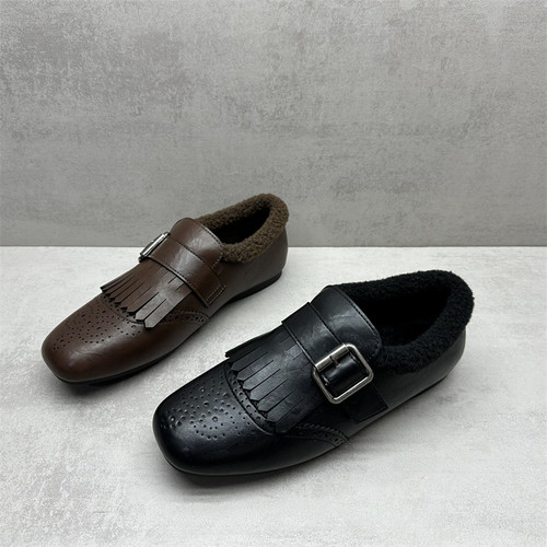 冬季法式方头流苏一脚蹬女鞋棉鞋