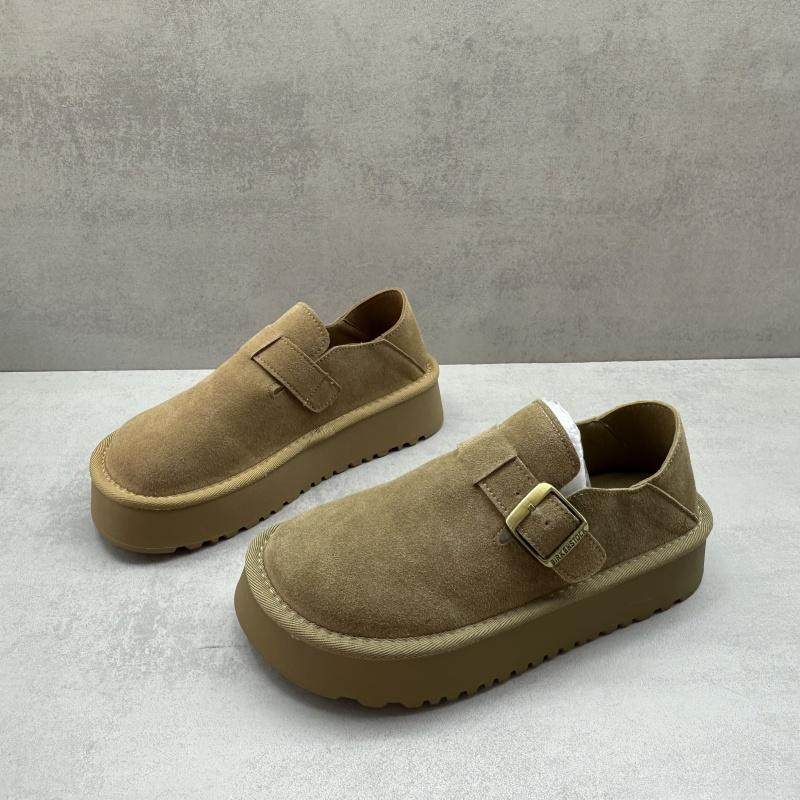 2025春季新款真皮女鞋复古百搭圆头厚底勃肯鞋一脚蹬小个子乐福鞋