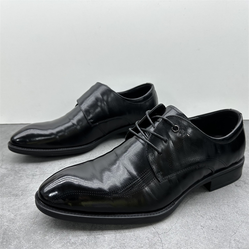 显瘦百搭低跟牛皮时尚正装皮鞋