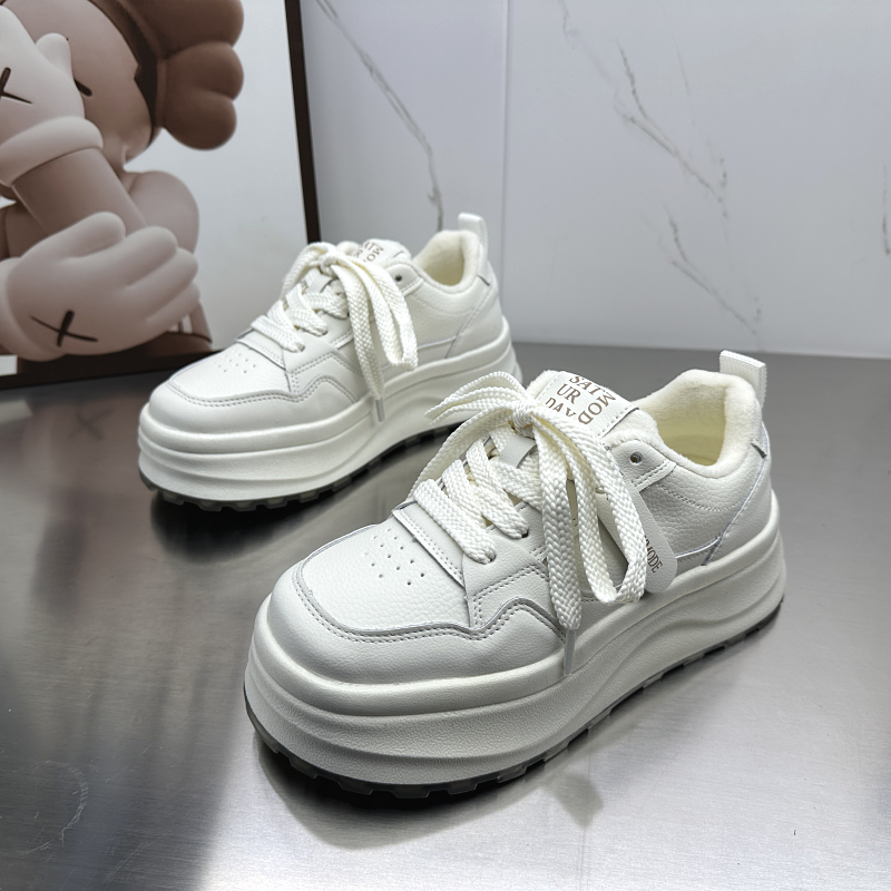 2025冬季新款断码处理真皮女鞋舒适百搭轻便增高厚底加绒小白鞋女