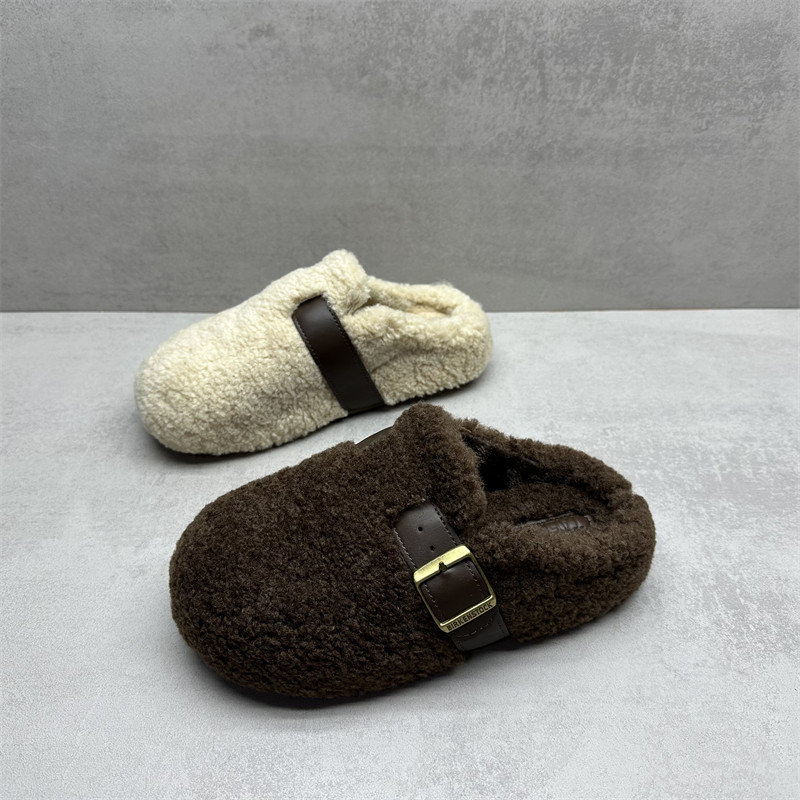 断码处理2025冬季新款皮带扣仿羊羔毛棉拖鞋外穿包头毛毛半拖女鞋