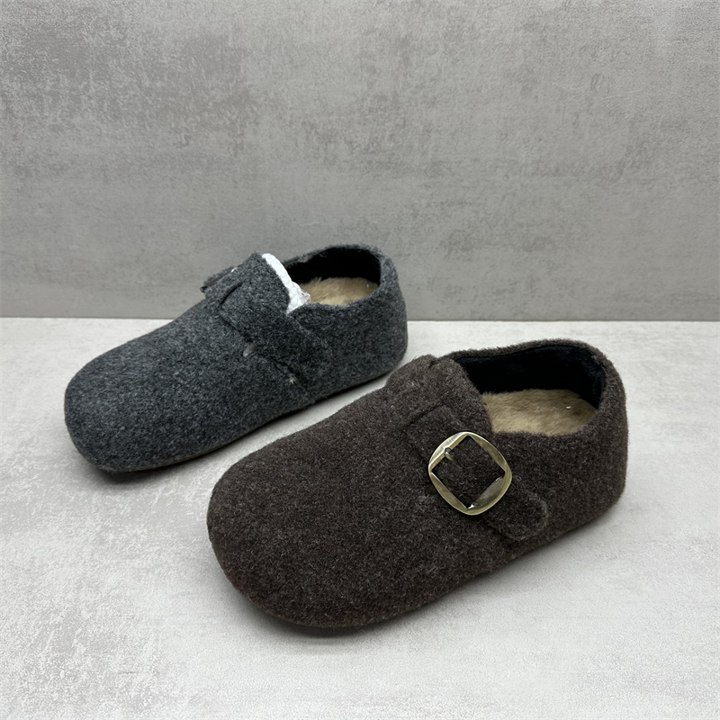 内增高一脚蹬加绒毛毛鞋勃肯鞋女