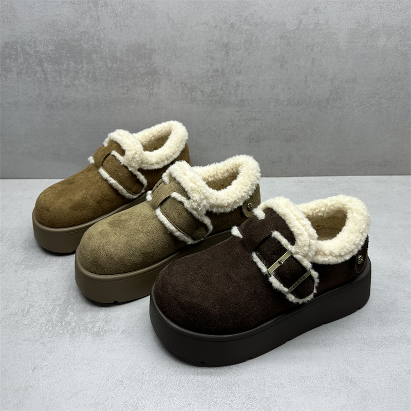 复古圆头一脚蹬懒人棉鞋加绒保暖