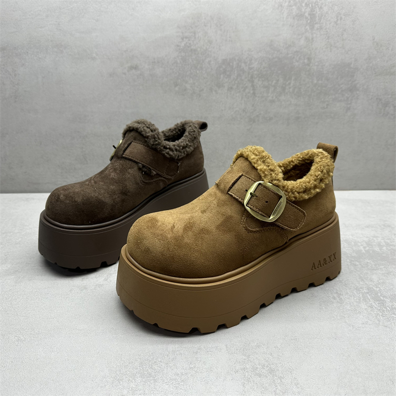 增高厚底加绒保暖圆头勃肯棉鞋女
