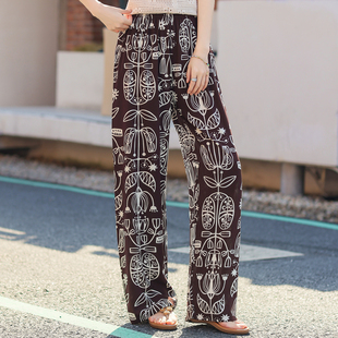 女裤 松紧腰直筒裤 凉爽棉绸裤 防蚊裤 子花色人造棉九分裤 2026夏季