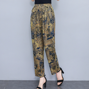 中老年女防蚊裤 桑绵绸透气宽松松紧腰九分裤 夏季 高密度棉绸直筒裤