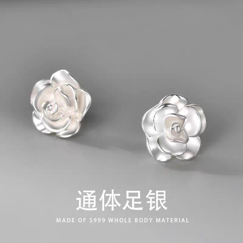 S999纯银山茶花耳钉不掉色耳环足银洗澡睡觉养耳洞耳饰抗过敏,饰品/流行首饰/时尚饰品新,银饰耳饰,淘宝优惠券,粉丝福利购,淘宝优惠卷