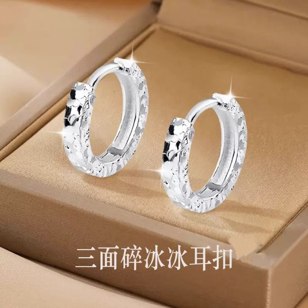 S999纯银耳环碎冰冰耳圈女小众设计感高级轻奢气质百搭耳钉耳饰图片