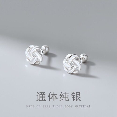 S999纯银耳环女简约耳环圈圈百搭耳饰高级感轻奢耳圈缠绕切面时尚