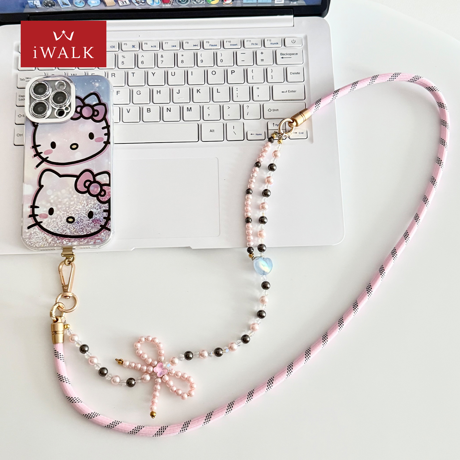 个性拼接斜挎珍珠爱心蝴蝶结挂链