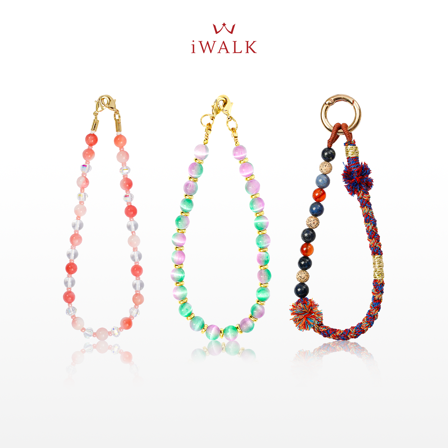iWALK猫眼石琉璃珠水晶串珠手机链条高级感创意百搭手工链条民族风手腕新款ins短手链挂绳带夹片小众女款防丢