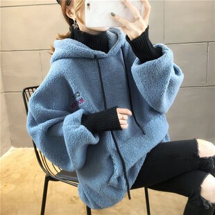 2026大码假两件羊羔毛绒卫衣女装秋冬新款韩版宽松加绒加厚外套潮