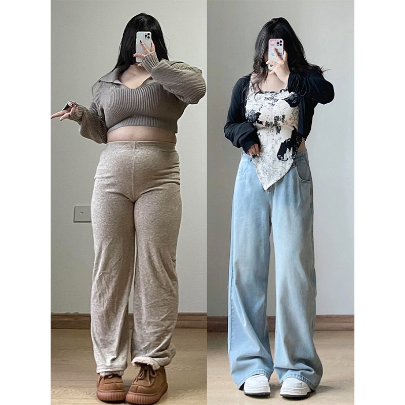 特大码女装高腰直筒牛仔裤女夏季2025新款裤子显瘦宽松胖mm阔腿裤