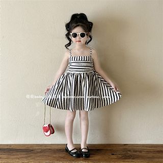 女童韩版吊带连衣裙2025夏季新款儿童洋气条纹裙宝宝高级感公主裙