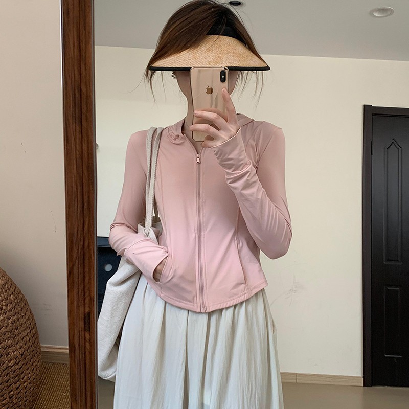 纯色淑女风气质凉感修身防晒衣2024夏季新款韩版显瘦百搭长袖上衣