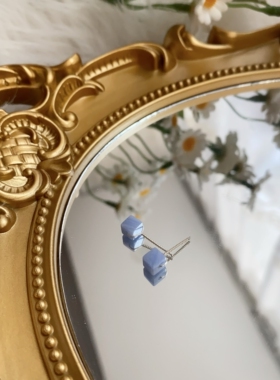 迷你小方糖 4mm石榴石紫水晶玛瑙999纯银简约耳钉精致女