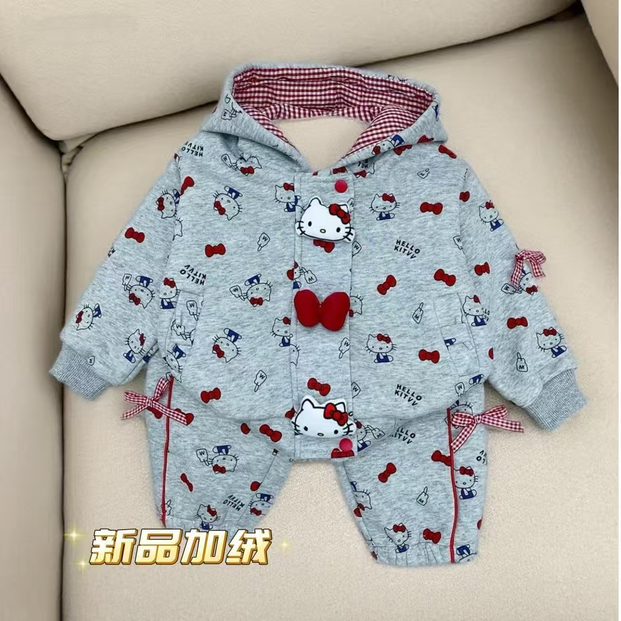 【新品加绒】女童秋冬季新款加绒套装儿童连帽卡通一体绒外出服,童装/婴儿装/亲子装,套装,淘宝优惠券,粉丝福利购,淘宝优惠卷