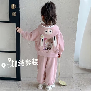 【加绒套装】女童秋冬季加绒套儿童卡通休闲上衣裤子厚款两件套