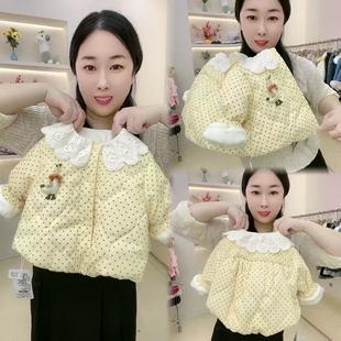 【夹棉加绒】女童棉上衣儿童冬季鹅黄色波点棉袄宝宝韩系后外套