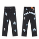高街潮牌休闲长裤 男女美式 轻奢黑白克罗十字架贴布牛仔裤 2026新款
