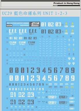 UC29[DL]大林 HG 1/144 苍蓝宿命 蓝色命运 1-2-3号机 EXAM 水贴