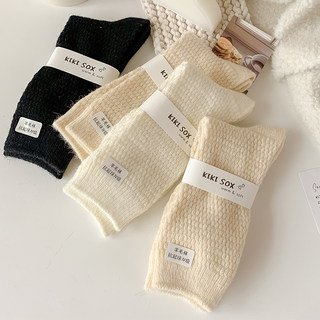 羊毛堆堆袜子女中筒秋冬季日系加厚加绒保暖女士羊绒长袜韩版冬天