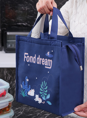 上班带饭的饭盒袋子铝箔加厚午餐包饭盒手提包帆布手拎保温袋