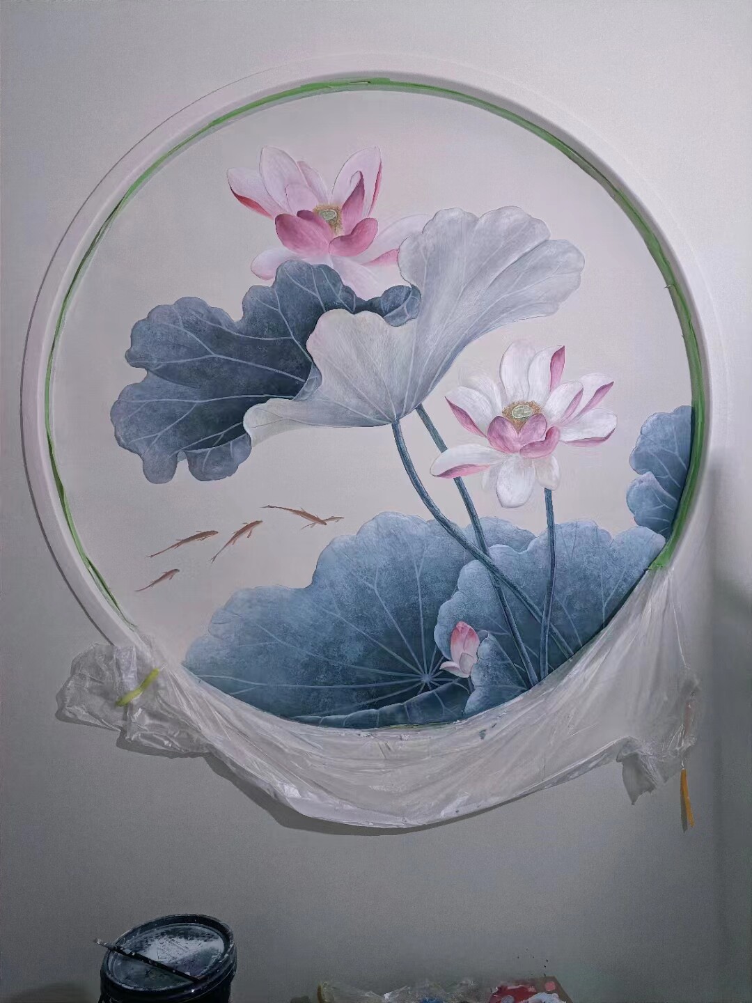 上海手绘墙3d绘画涂鸦别墅浮雕壁画背景油画墙体彩绘蓝天白云顶