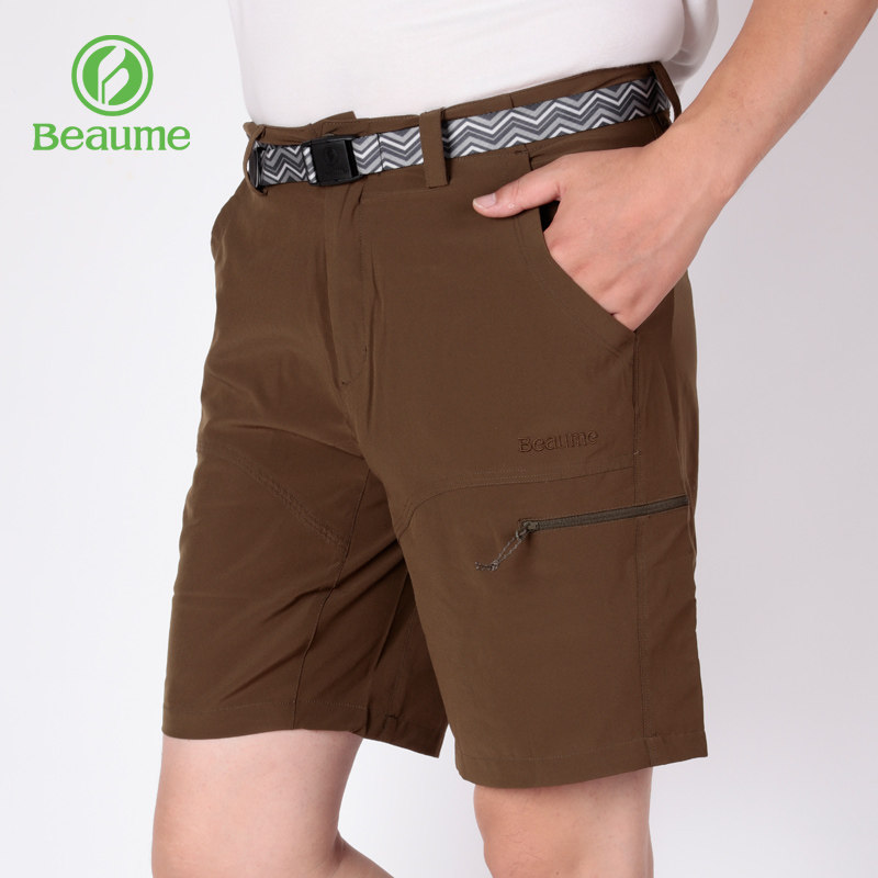 Beaume弹力速干短裤男女款夏轻薄透气带腰带休闲裤户外运动五分裤